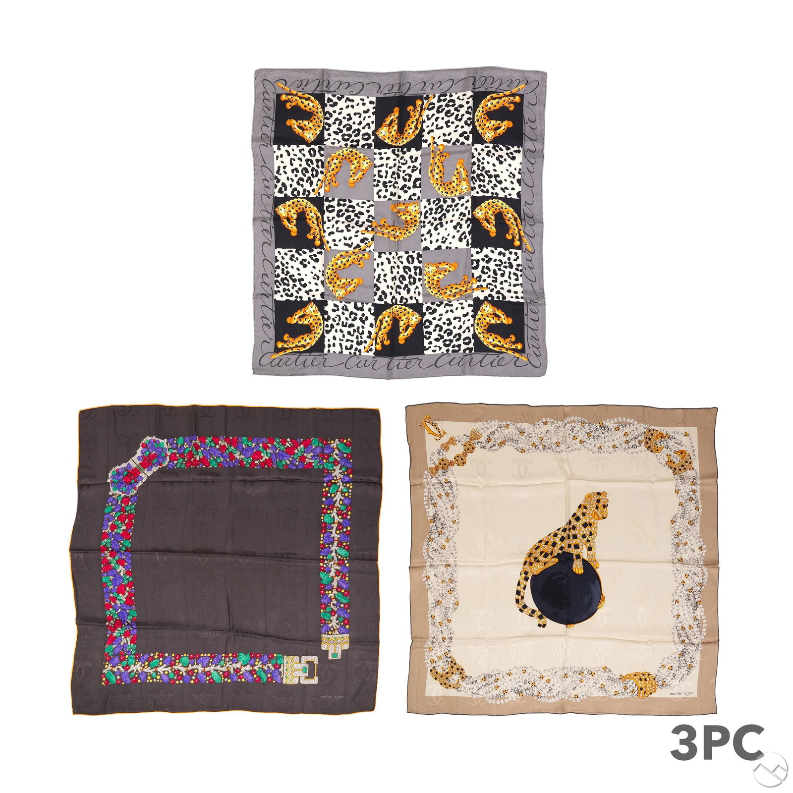 Must de Cartier Paris Designer Silk Scarf 3pc LOT (1 of 6)