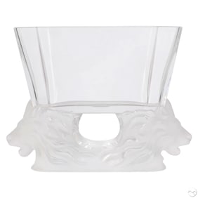 Lalique Crystal Venise Double Lion Head Glass Vase