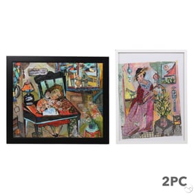 Helen Salzberg b.1923 Naive Collage Paintings LOT