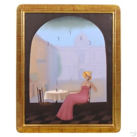 Branko Bahunek 1935-2005 Woman in Cafe Painting