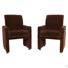 Cy Mann Designs Pair Brown Upholstered Arm Chairs