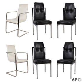Black & White Leather Chrome Dining Chairs 6pc LOT