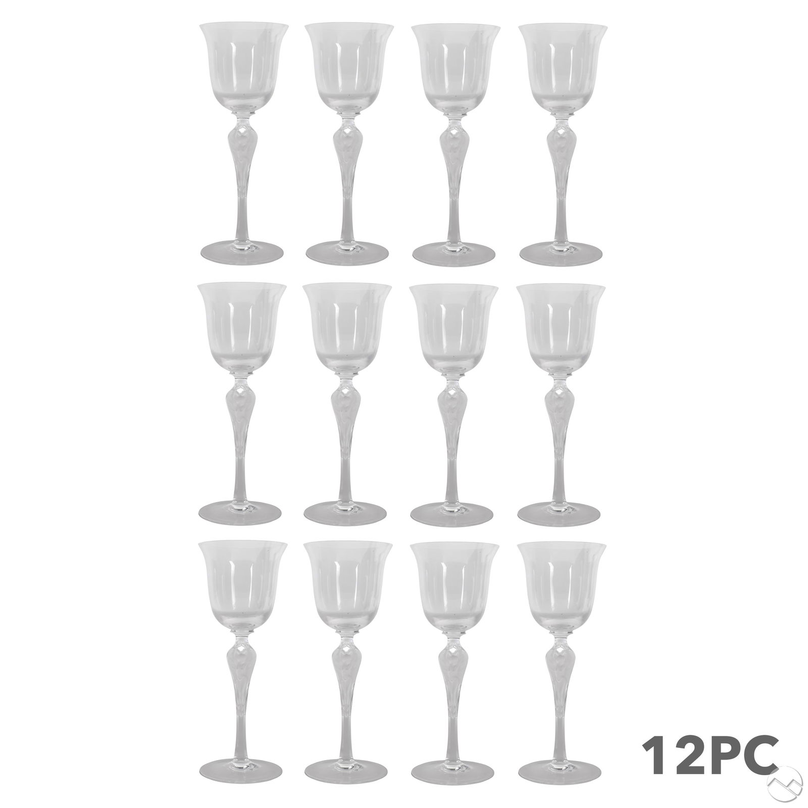 Faberge for Franklin Mint Pavlova Wine Goblets 12p: Igor Carl Faberge for Franklin Mint set of twelve Pavlova pattern crystal wine goblets modeled in the late 20th century to honor the centenary of ballerina Anna Pavlova’s birth. Each features a clea