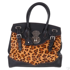 Ralph Lauren Ricky 33 Leather Leopard Fur Handbag