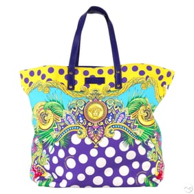 Versace Italian Luxury Printed Canvas Beach Tote