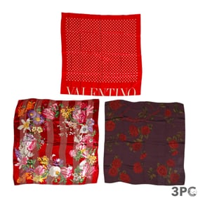 Valentino and Chanel Printed Silk Scarf 3pc LOT