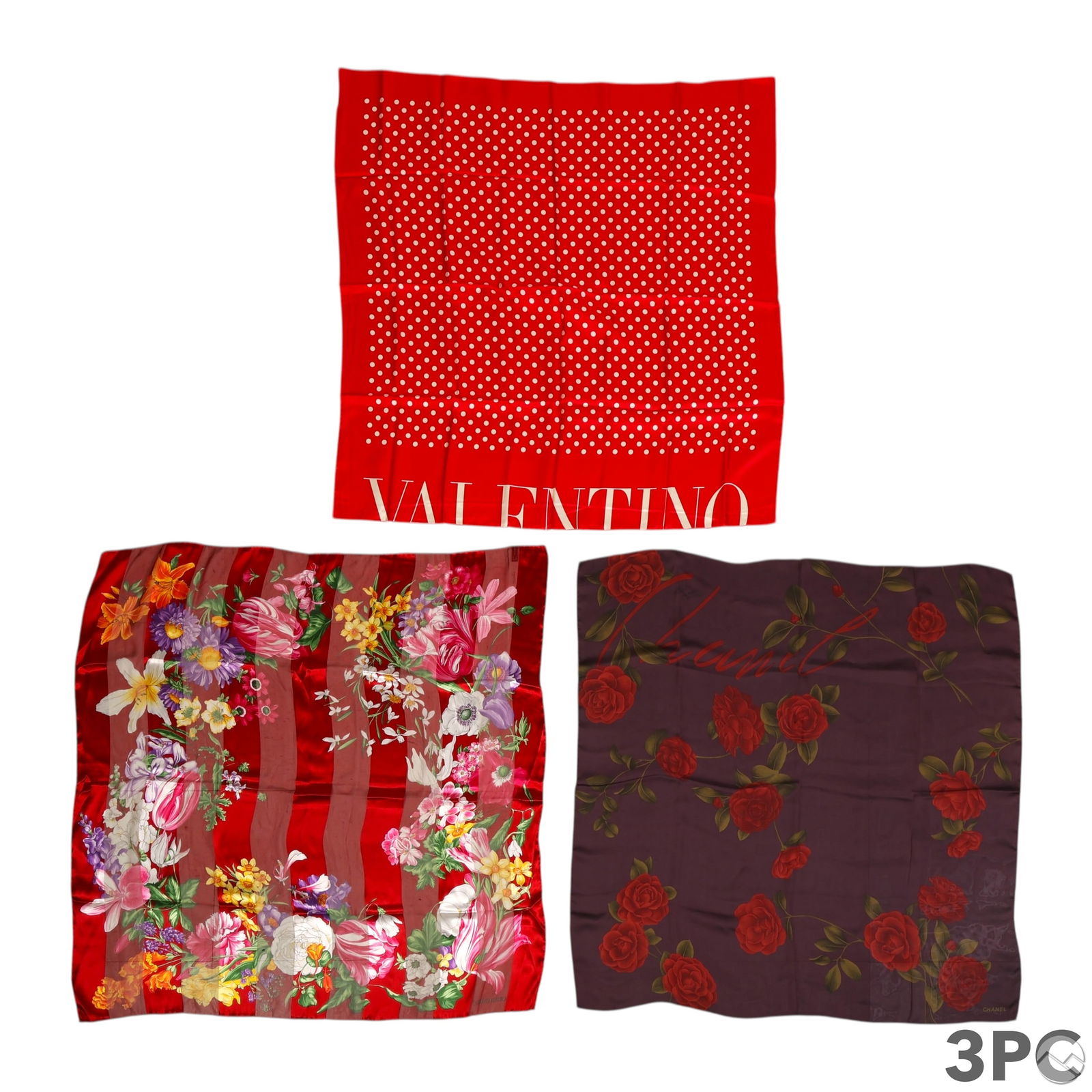 Valentino and Chanel Printed Silk Scarf 3pc LOT (1 of 8)