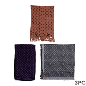 Louis Vuitton LV Monogram Shawl Scarves 3pc.LOT