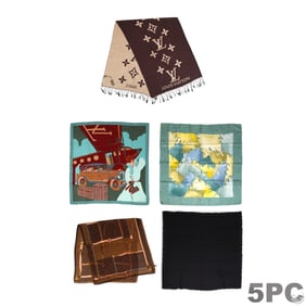 Louis Vuitton Monogram and Printed Scarves 5pc LOT