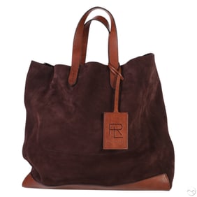 Ralph Lauren Brown Suede Leather Trim Tote Bag