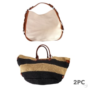 Ralph Lauren Woven Tote & Canvas Shoulder Bag LOT