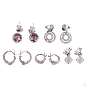 Judith Ripka Designer Sterling Silver Earrings LOT