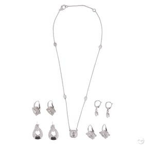 Judith Ripka Sterling Necklace Pendant & Earrings