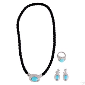 Judith Ripka Sterling Ring Earring Necklace 3p LOT