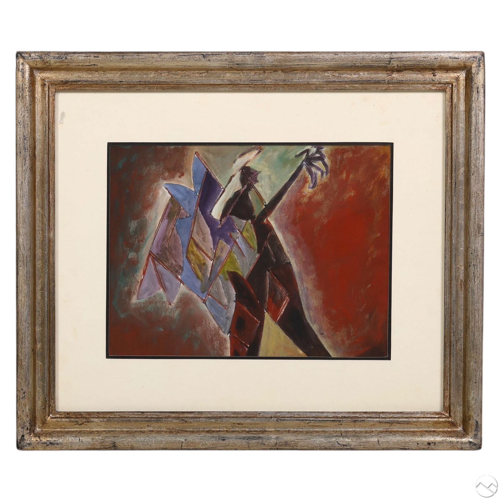 Francisco Toledo 1940-2019 Surrealist Watercolor: Francisco Benjamin Lopez Toledo (Mexican/American, 1940-2019), watercolor and ink painting on paper depicting a dynamic abstracted figure with wing-like geometric forms extending outward, rendered in