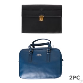 Versace Blue Leather Briefcase & Black Satchel LOT