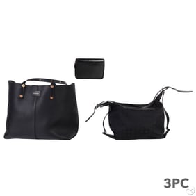 Versace Black Leather & Fabric Handbag Wallet LOT