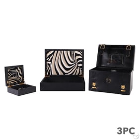 Versace Black Leather Jewelry & Travel Box 3pc LOT