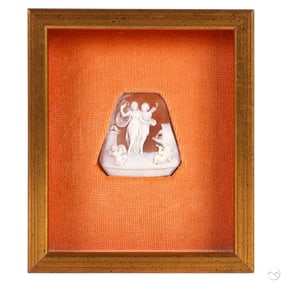 Antique Putti and Graces Carved Shell Cameo Plaque