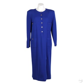 Chanel Boutique Luxury Blue Long Sleeve Coat Dress