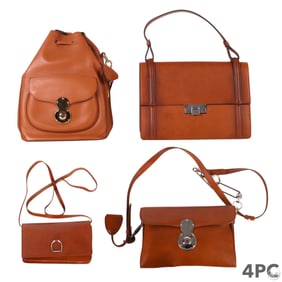 Ralph Lauren Luxury Tan Leather Bag Purse 4pc LOT