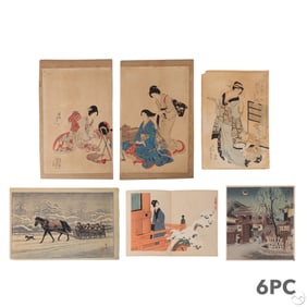 Japanese bijin-ga & Landscape Woodblock Prints LOT