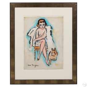 Seated Woman with Dog Painting after Van Dongen