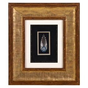 Erte "Plume" Silver Enameled & Gemstone Pin FRAMED