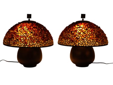 Pair of Quoizel Tiffany Style Agate Inlay Lamps