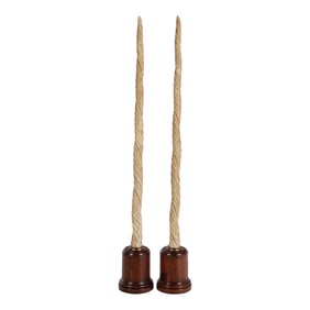Pair of Faux Narwhal Tusk Unicorn Horn Sculptures