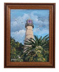 Sylvester Wells 1939-2023 Lighthouse Oil Painting