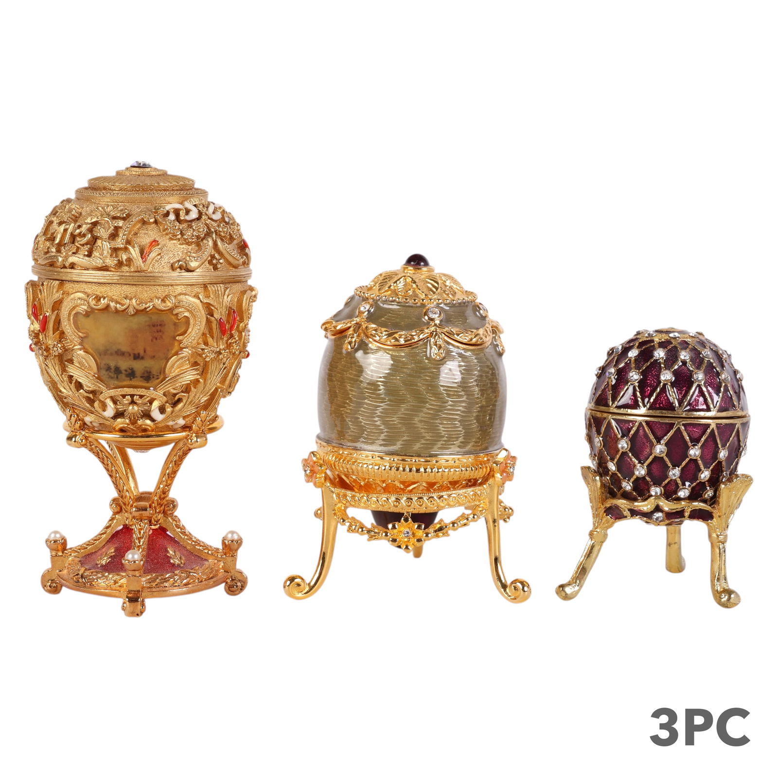 Faberge Enamel Egg Trinket Boxes w Pendant 3pc LOT (1 of 7)
