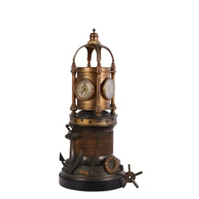 Antique Nautical Travel Clock Compass Barometer