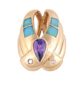 14k Gold Tanzanite Opal Diamond Necklace Pendant