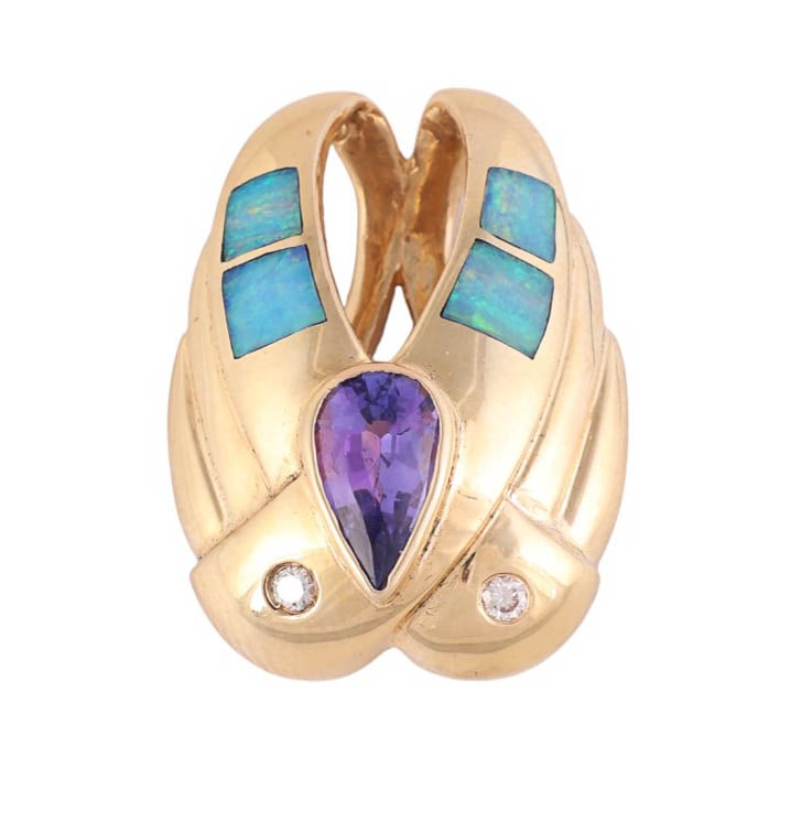 14k Gold Tanzanite Opal Diamond Necklace Pendant (1 of 6)