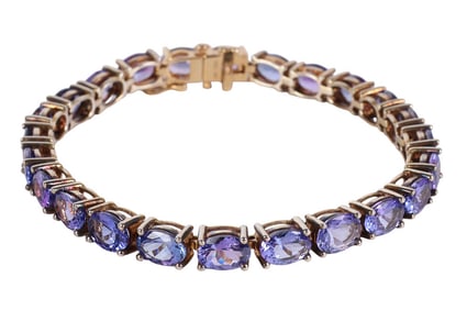 14k Yellow Gold Tanzanite Tennis Line Bracelet 14g