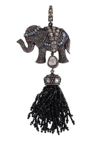 Pave Diamond Polki Elephant Pendant with Ruby Eye
