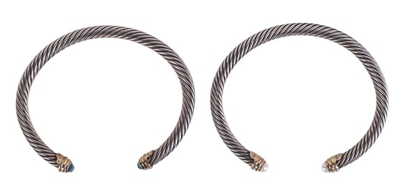David Yurman Pr Sterling 14K Cable Cuff Bracelets