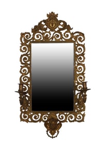 Antique Neoclassical Gilt Bronze Lit Mirror Sconce