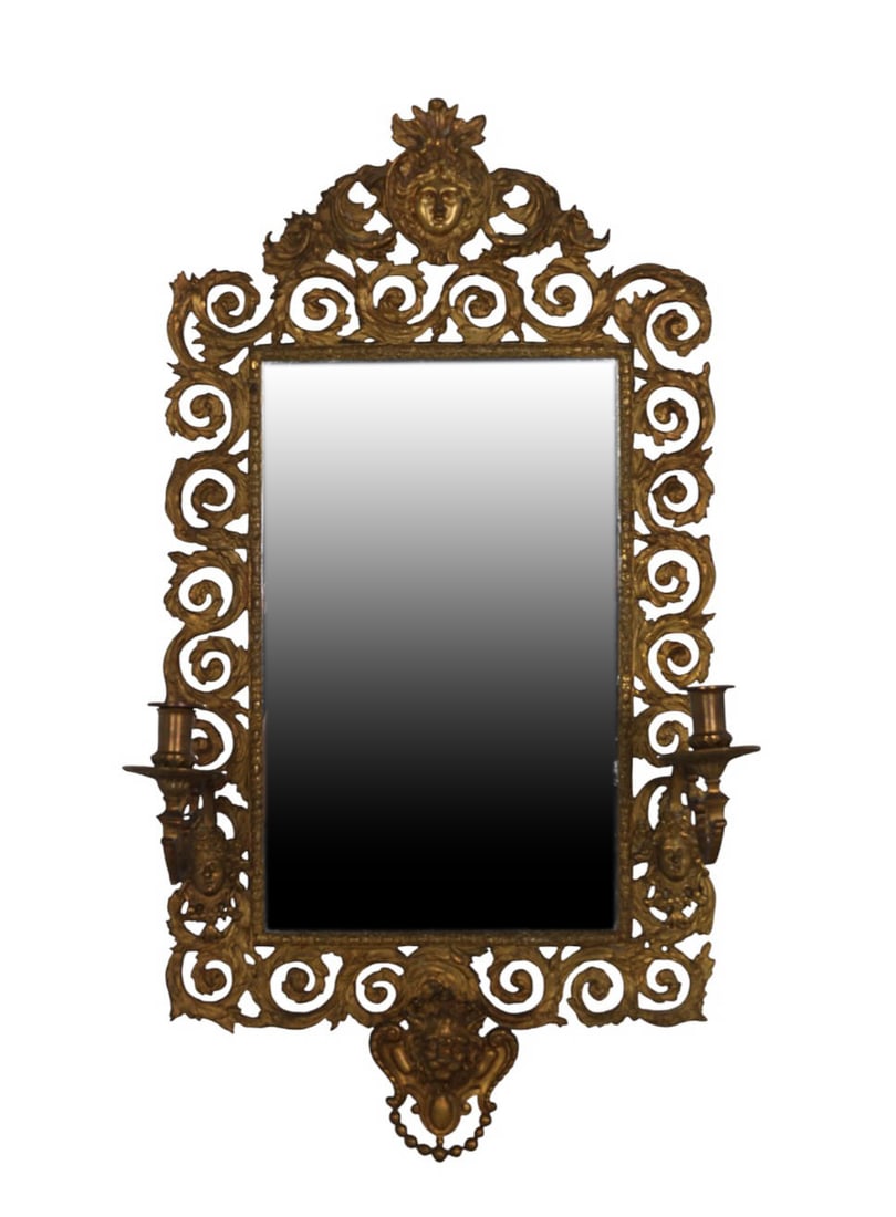 Antique Neoclassical Gilt Bronze Lit Mirror Sconce (1 of 7)