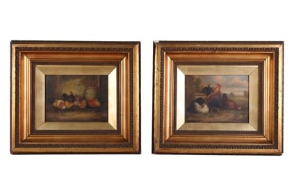 Barnyard Farmyard Chickens Pr Oil Paintings SIGNED