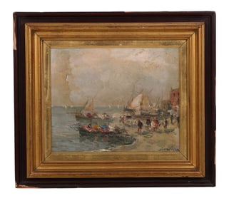 Impressionist Harbor Scene Oil Painting SIGNED