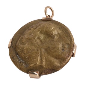 Attica Athens Bronze Coin Pendant 9K Gold Mount