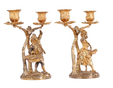 Sterling Pair English Vermeil Candlesticks 2,740g