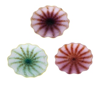 Art Glass Chihuly Style Seaform Sculpture 3pc SET