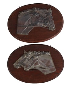Equestrian Pair Pewter Mounted Horse Head Plaques
