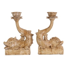 Pair of Ceccarelli Pottery Dolphin Candlesticks