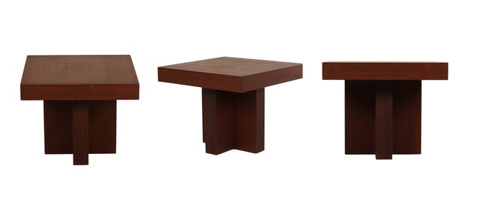 Milo Baughman Walnut Cruciform End Tables 3pc LOT