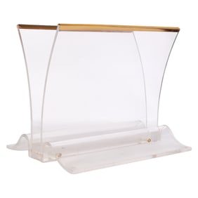 Modernist Designer Lucite Metal Trim Magazine Rack