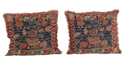 Vaughan Chinoiserie Needlepoint Throw Pillows PAIR